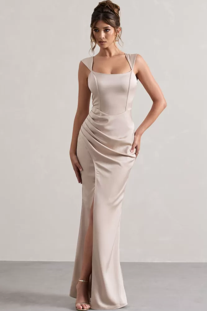 Club L London A Romantic | Satin Corset Wrap Maxi Dress CHAMPAGNE Online