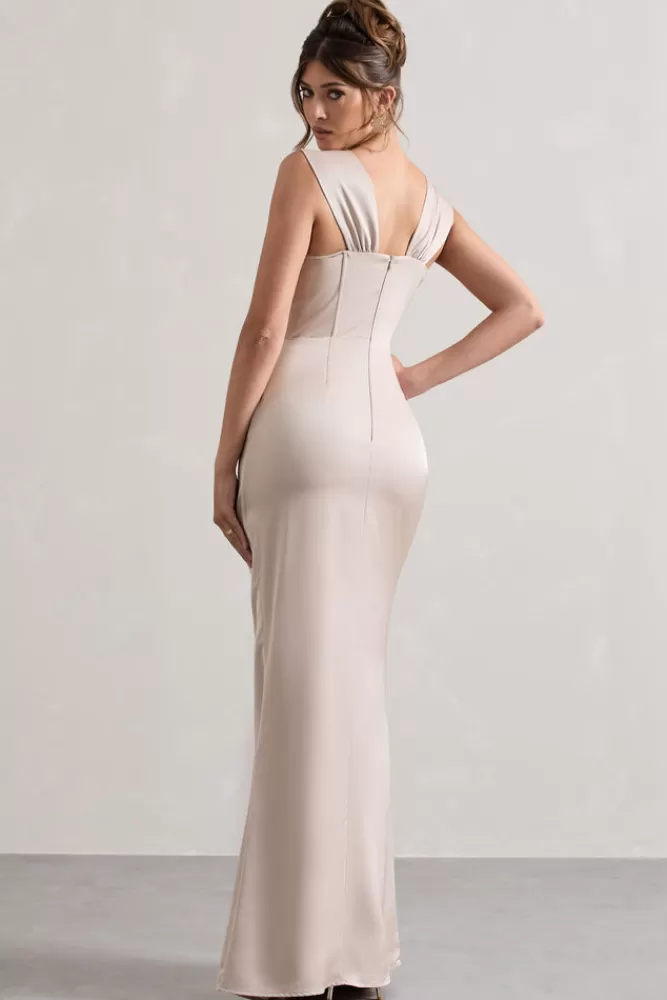 Club L London A Romantic | Satin Corset Wrap Maxi Dress CHAMPAGNE Online