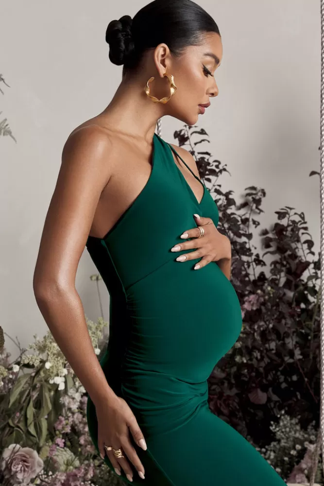 Club L London Abigail | Bottle Green Sleeveless Asymmetric Maternity Midi Dress BOTTLEGREEN Outlet