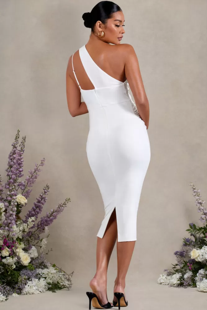 Club L London Abigail | Sleeveless Asymmetric Maternity Midi Dress WHITE Online