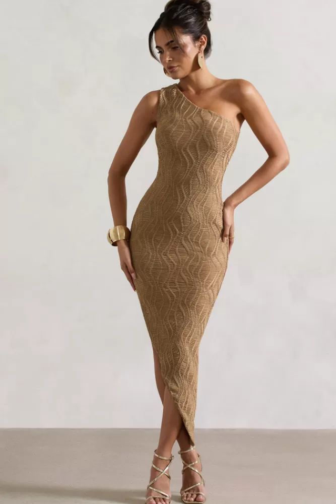 Club L London Abu Dhabi | Textured Asymmetric Maxi Dress CAMEL Flash Sale