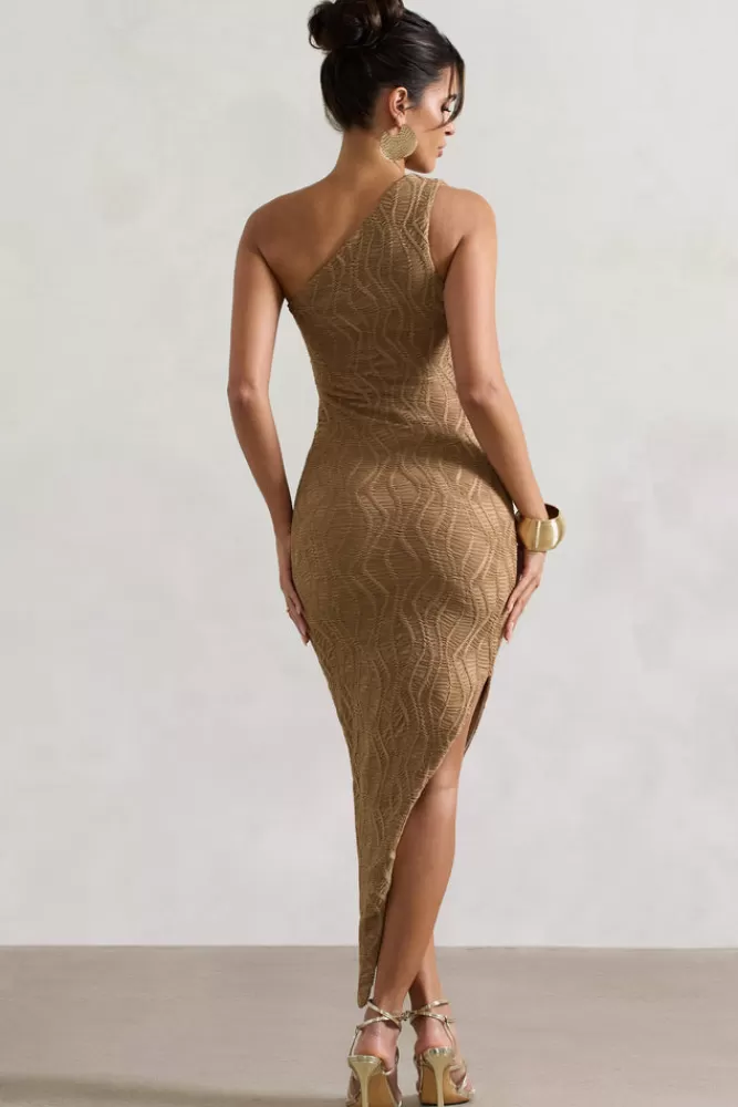 Club L London Abu Dhabi | Textured Asymmetric Maxi Dress CAMEL Flash Sale