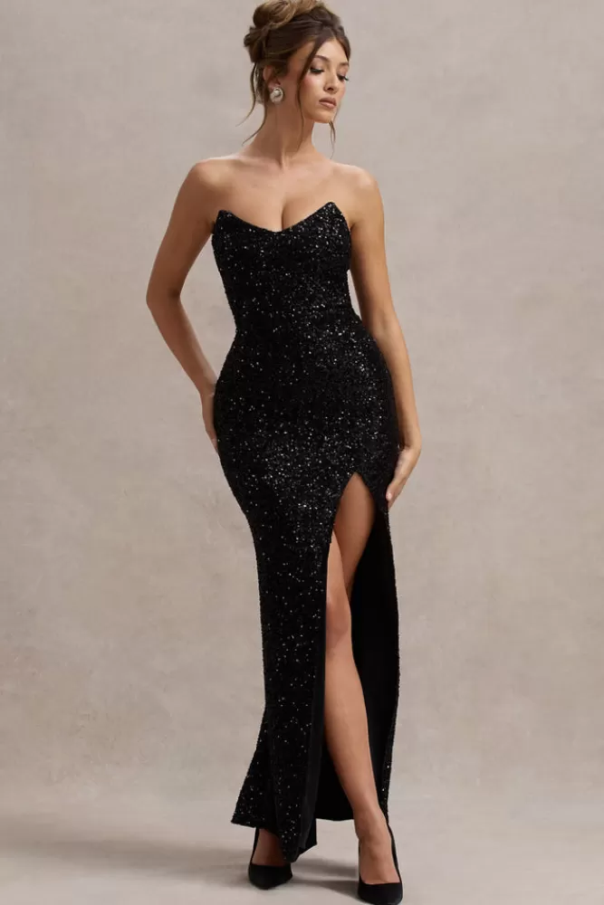 Club L London Adalee | Sequin Strapless Maxi Dress BLACK Cheap