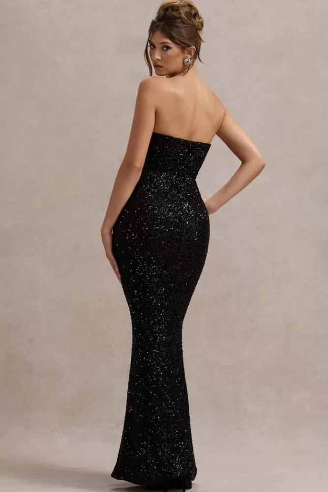 Club L London Adalee | Sequin Strapless Maxi Dress BLACK Cheap