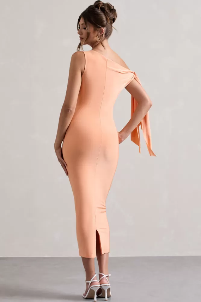 Club L London Adapt | Asymmetric Midi Dress With Tie Sleeve CORAL Online