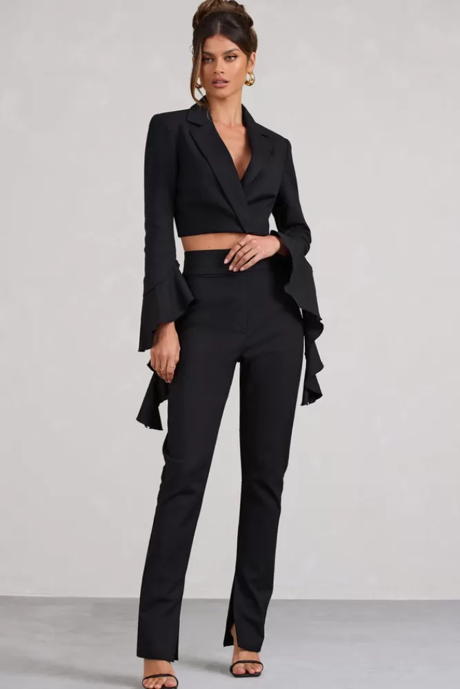 Club L London Addilyn | Cotton-Blend Tailored Straight-Leg Split Trousers BLACK Shop