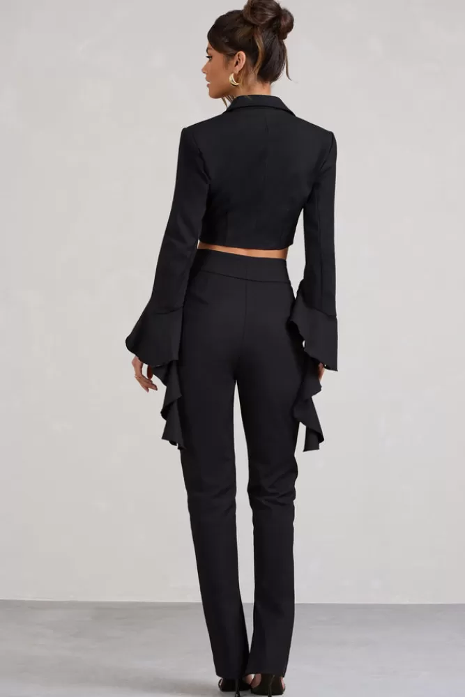 Club L London Addilyn | Cotton-Blend Tailored Straight-Leg Split Trousers BLACK Shop