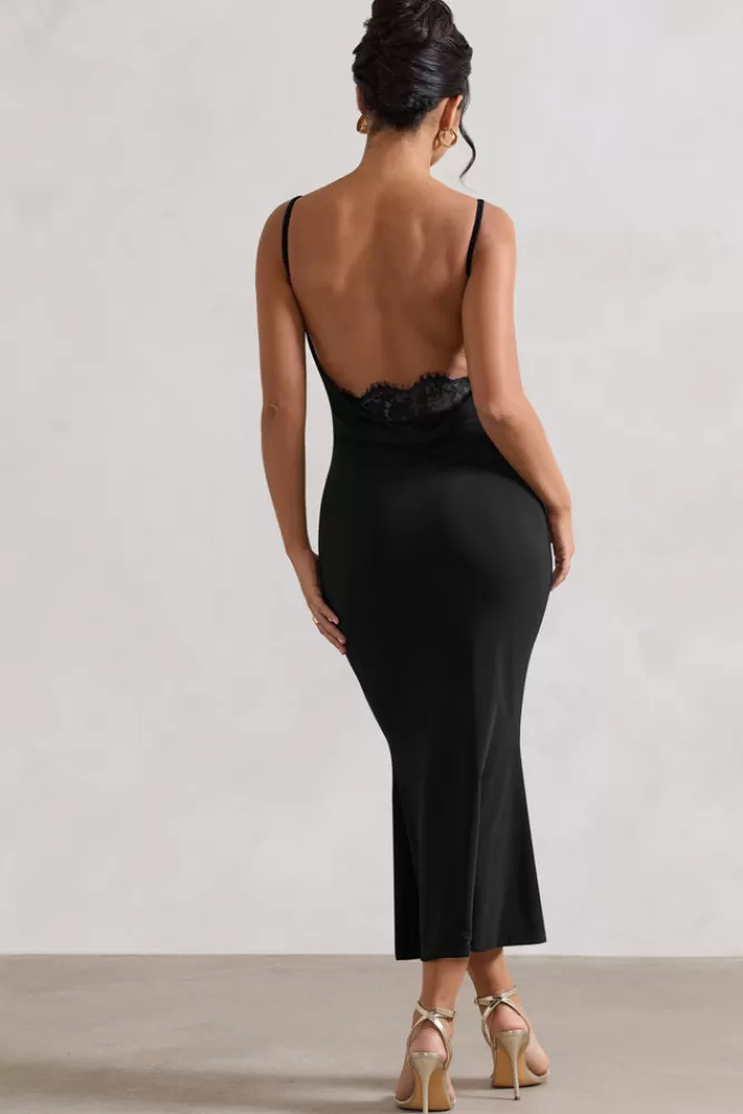 Club L London Addison | Cowl-Neck Open-Back Midi Dress With Lace BLACK New