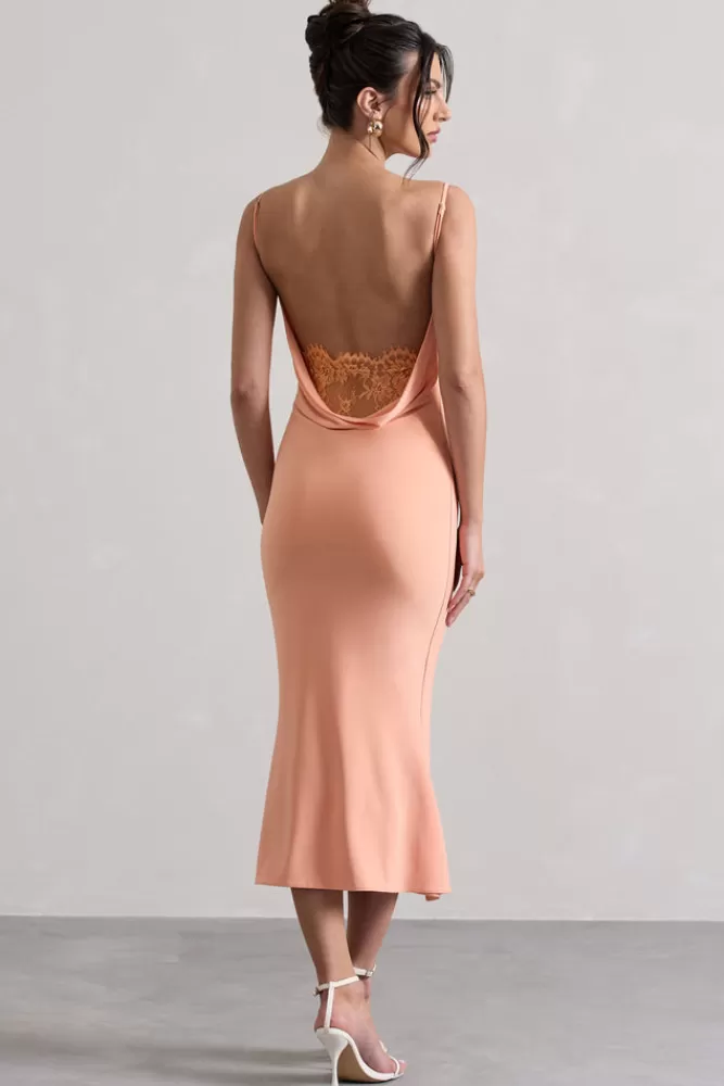 Club L London Addison | Cowl-Neck Open-Back Midi Dress With Lace CORAL Sale