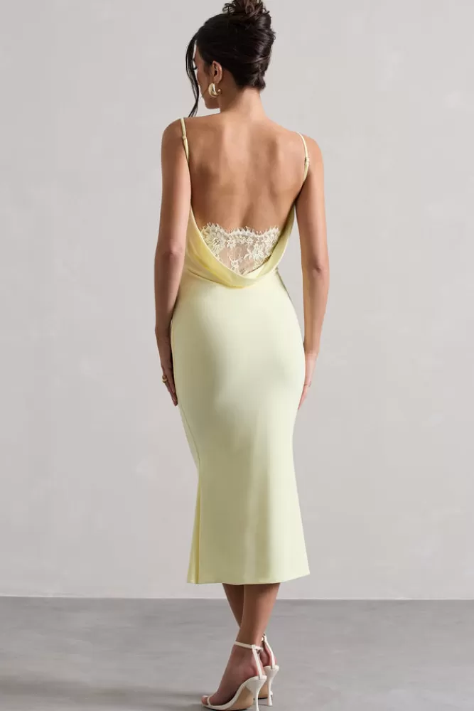 Club L London Addison | Cowl-Neck Open-Back Midi Dress With Lace LEMON Best