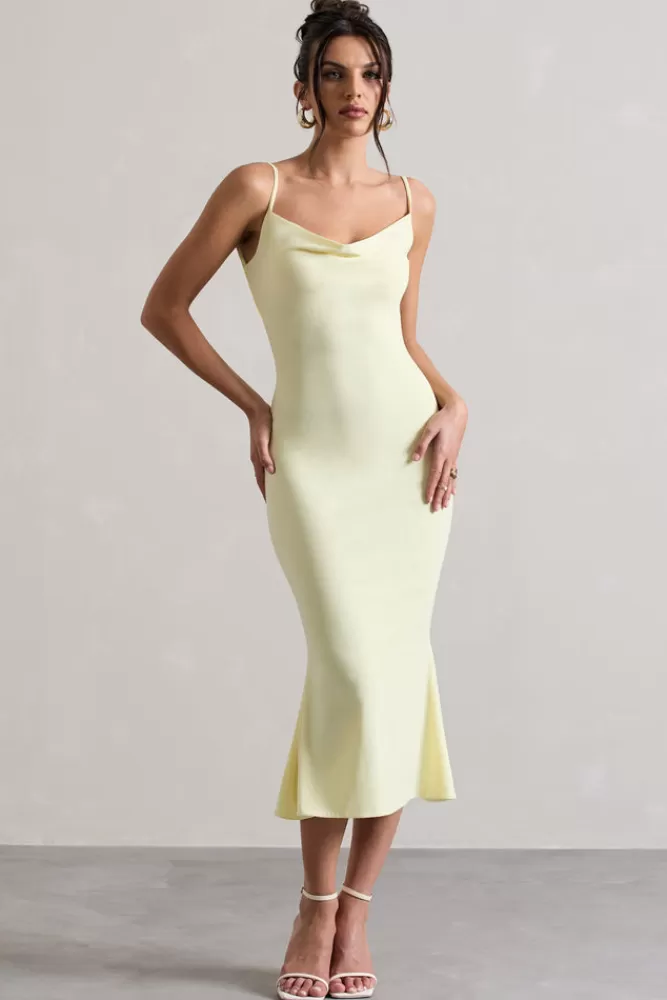 Club L London Addison | Cowl-Neck Open-Back Midi Dress With Lace LEMON Best