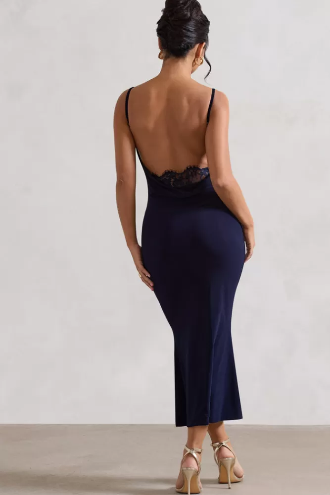 Club L London Addison | Cowl-Neck Open-Back Midi Dress With Lace NAVY Store