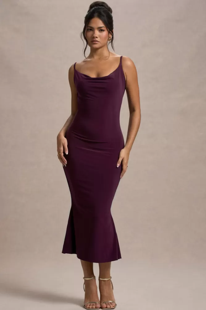 Club L London Addison | Cowl-Neck Open-Back Midi Dress With Lace PORT Best Sale