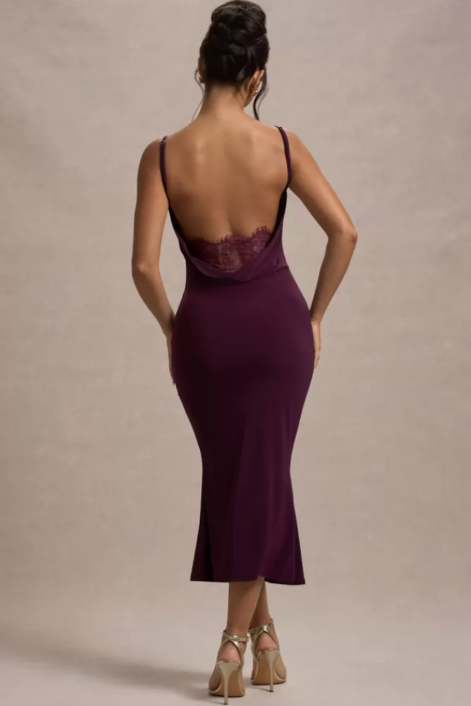 Club L London Addison | Cowl-Neck Open-Back Midi Dress With Lace PORT Best Sale