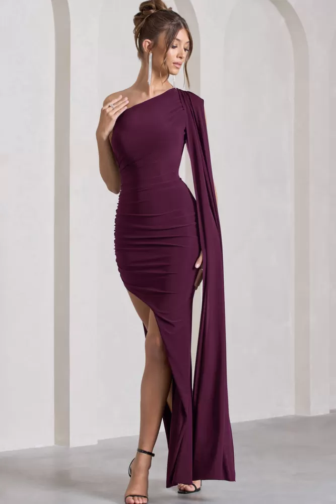 Club L London Adelaide | Asymmetric Sleeveless Split Maxi Dress PLUM Outlet