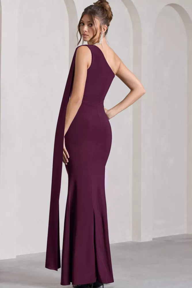 Club L London Adelaide | Asymmetric Sleeveless Split Maxi Dress PLUM Outlet