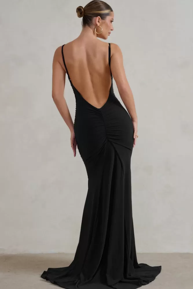 Club L London Adele | Ruched Fishtail Cami Maxi Dress BLACK Store