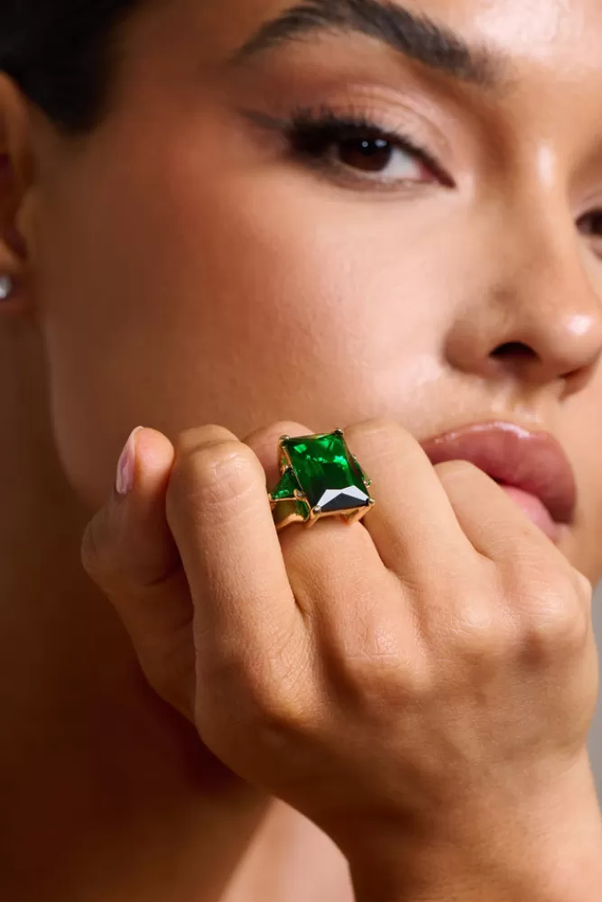 Club L London Adella | Emerald Statement Ring GREEN Flash Sale