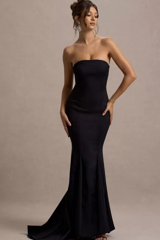 Club L London Adored | Strapless Structured Fishtail Maxi Dress BLACK Store