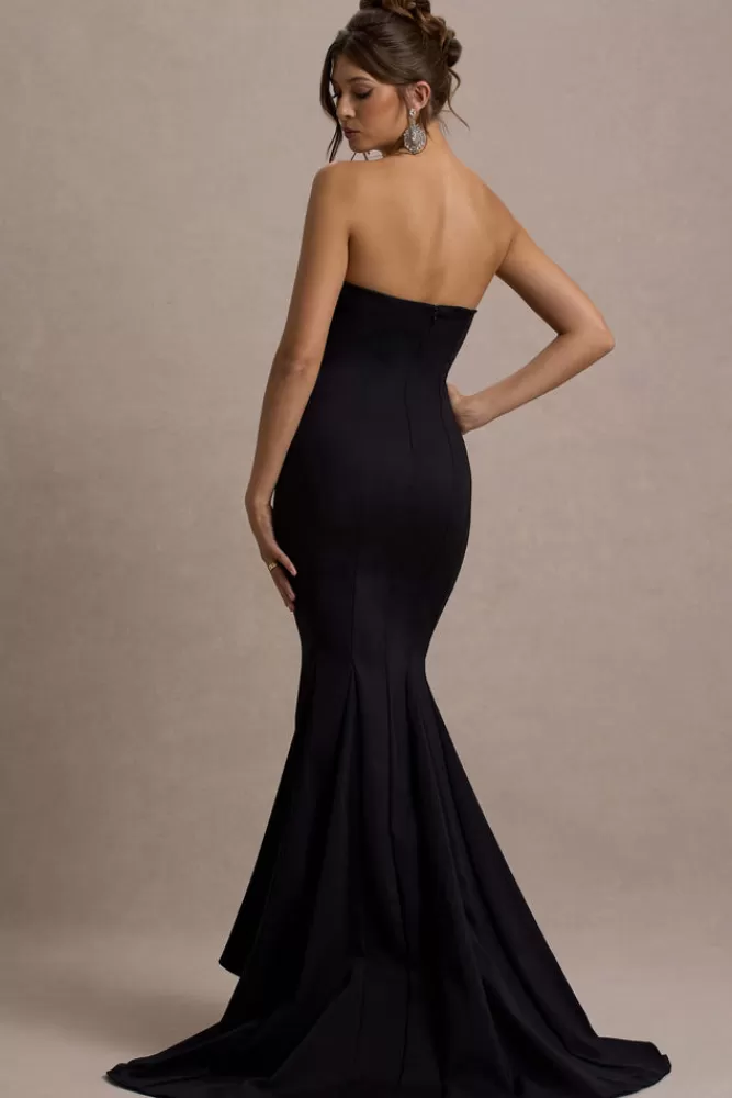 Club L London Adored | Strapless Structured Fishtail Maxi Dress BLACK Store