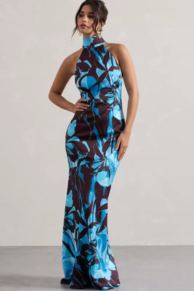 Club L London Adoria | Floral Print Satin High-Neck Maxi Dress IRISPRINT Sale