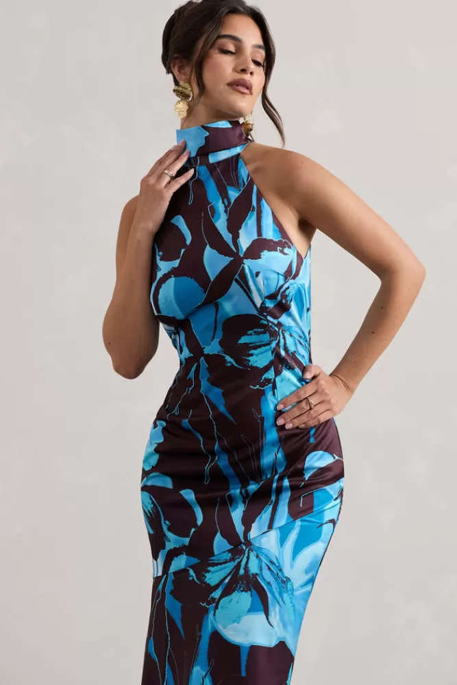 Club L London Adoria | Floral Print Satin High-Neck Maxi Dress IRISPRINT Sale