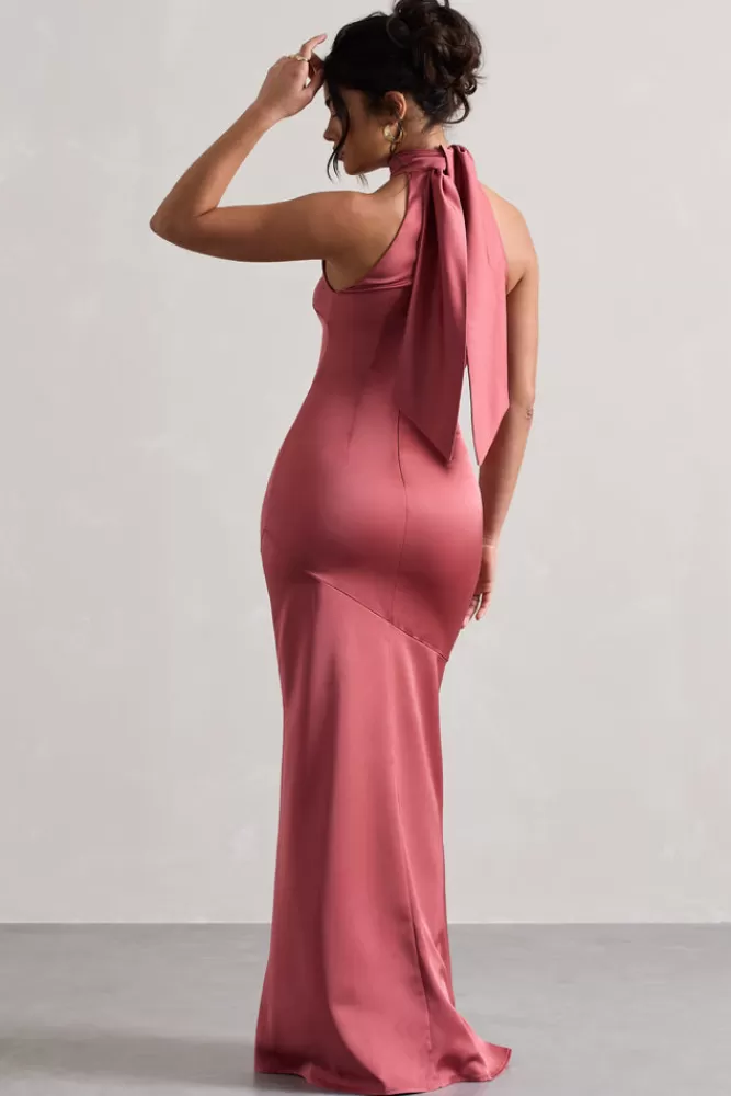 Club L London Adoria | Vintage Berry Satin High-Neck Maxi Dress VINTAGEBERRY Store