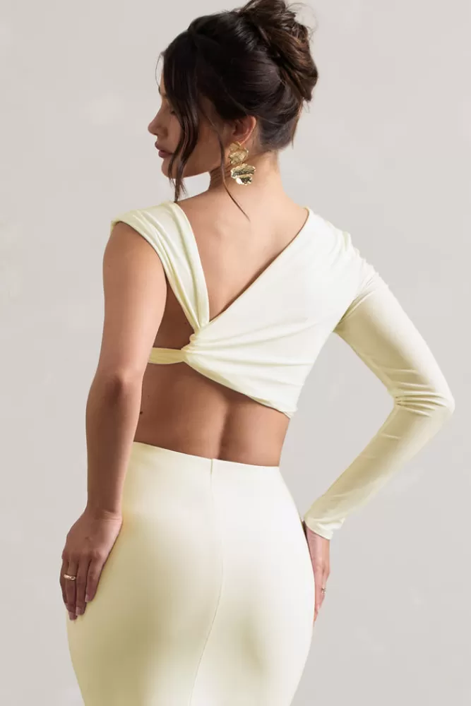 Club L London Agalia | Cream Ruched Asymmetric One-Sleeve Crop Top NATURALCREAM Best