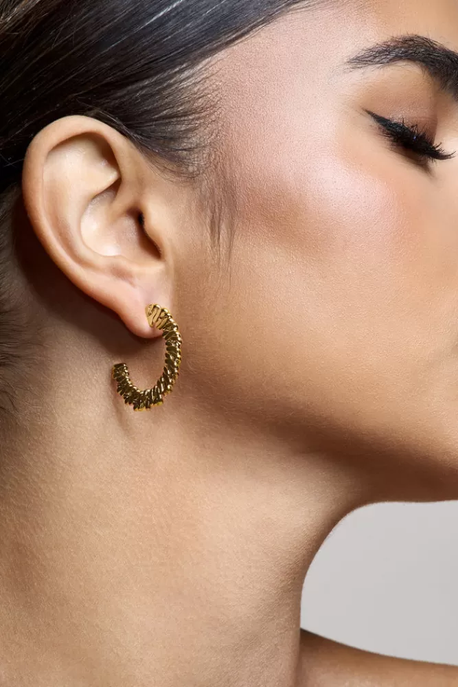 Club L London Aileen | Textured Hoop Earrings GOLD Fashion