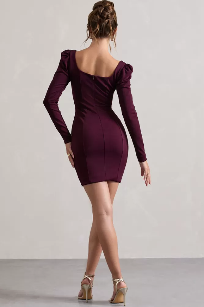 Club L London Ainsley | Long-Sleeve Mini Dress PLUM New