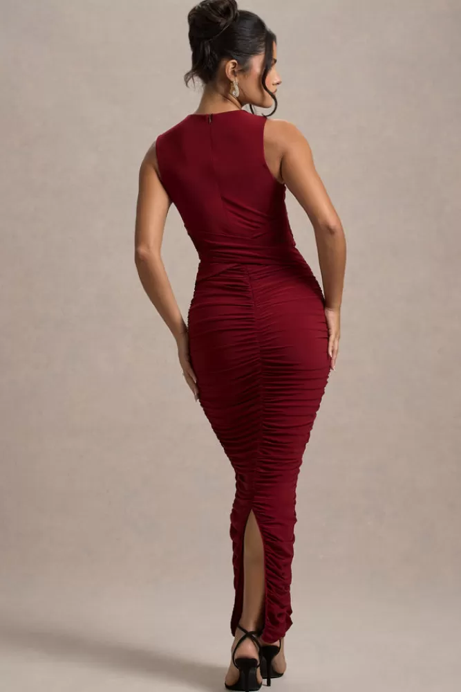 Club L London Aire | Wine Cut-Out Ruched Maxi Dress BURGUNDY Best