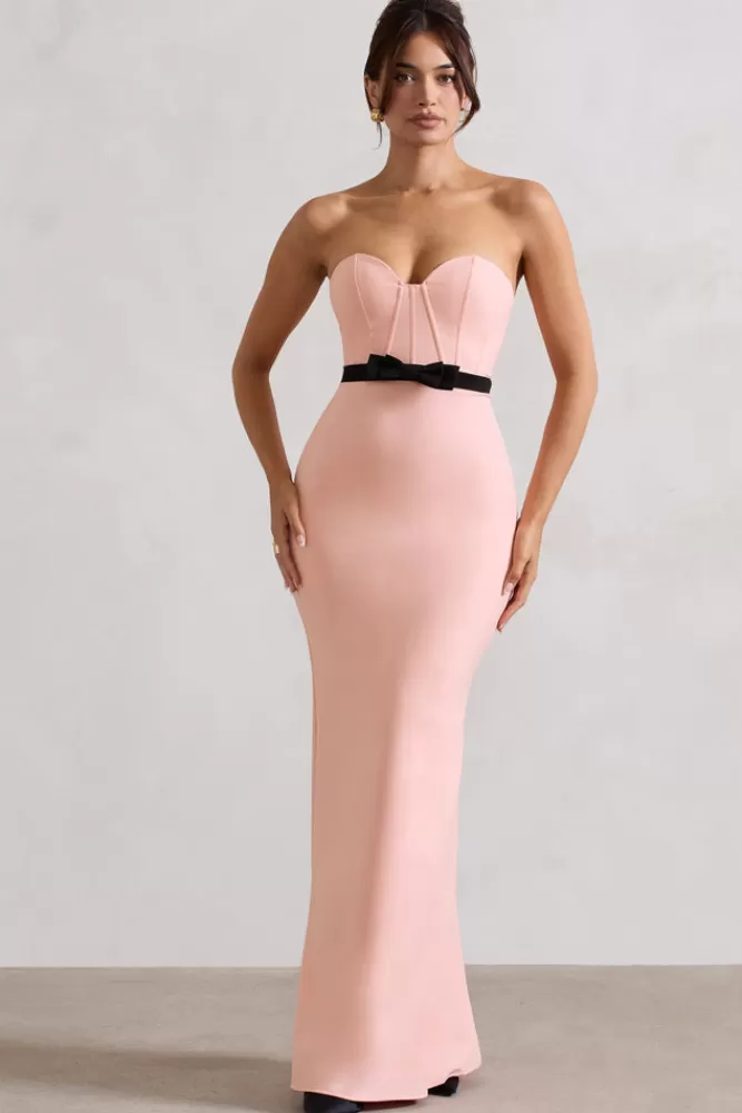 Club L London Albi | Pink Structured Strapless Corset Maxi Dress With Bow BLUSH Outlet
