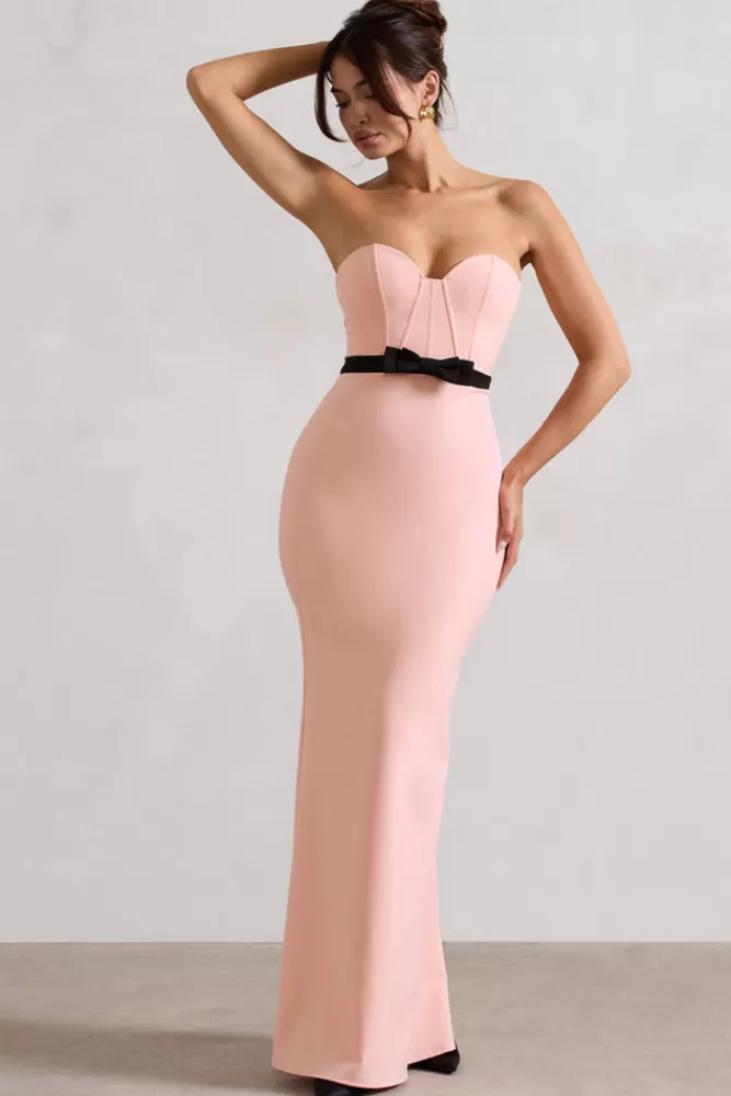 Club L London Albi | Pink Structured Strapless Corset Maxi Dress With Bow BLUSH Outlet