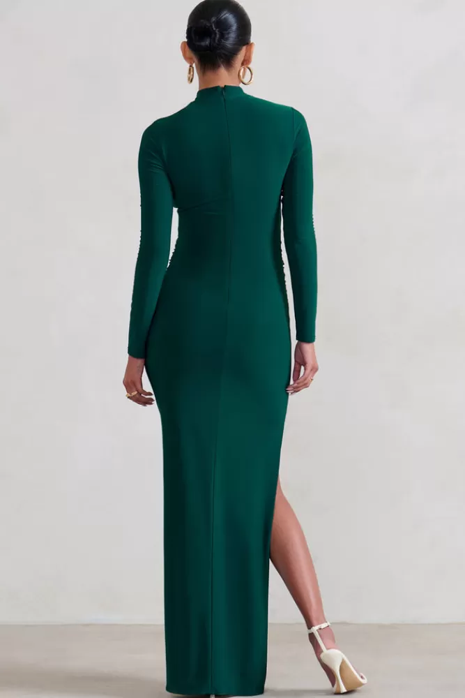 Club L London Alejandra | Green Maternity Long Sleeve High Neck Maxi Dress BOTTLEGREEN Outlet