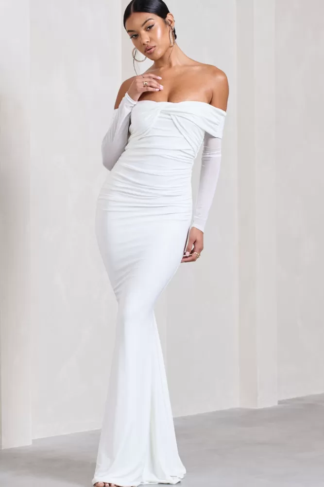 Club L London Alex | Bardot Twist Maxi Dress WHITE Online