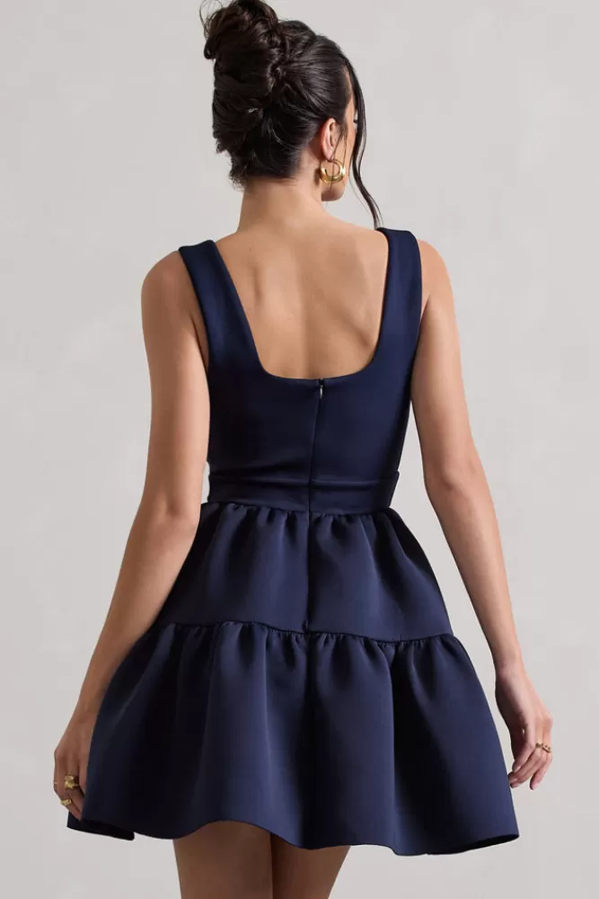 Club L London Alia | Scoop-Neck Tiered Volume Hem Mini Dress NAVY Best Sale