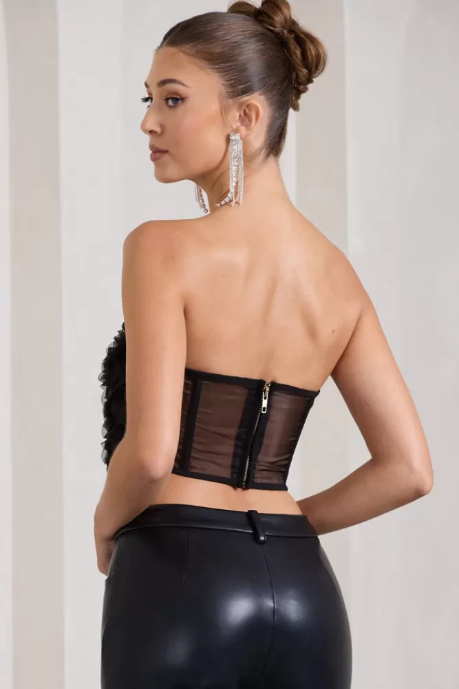 Club L London Alicia | Floral Mesh Strapless Corset Top BLACK Flash Sale