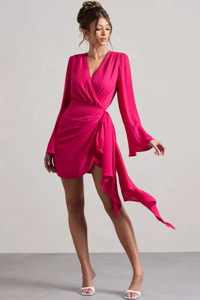 Club L London Alinta | Hot Pink Long-Sleeve Wrap Mini Dress HOTPINK Best