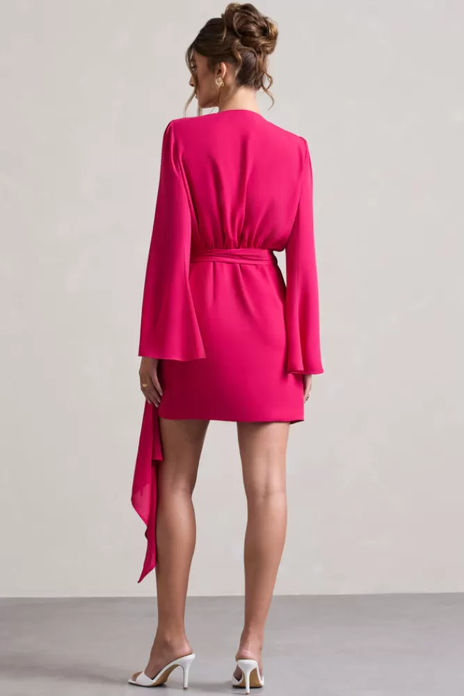 Club L London Alinta | Hot Pink Long-Sleeve Wrap Mini Dress HOTPINK Best