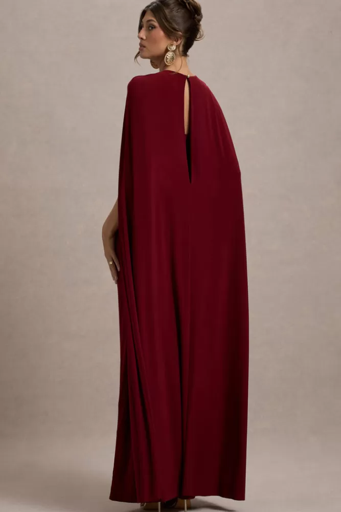 Club L London Aliza | Cape Maxi Dress With Gold Ring BERRY Flash Sale