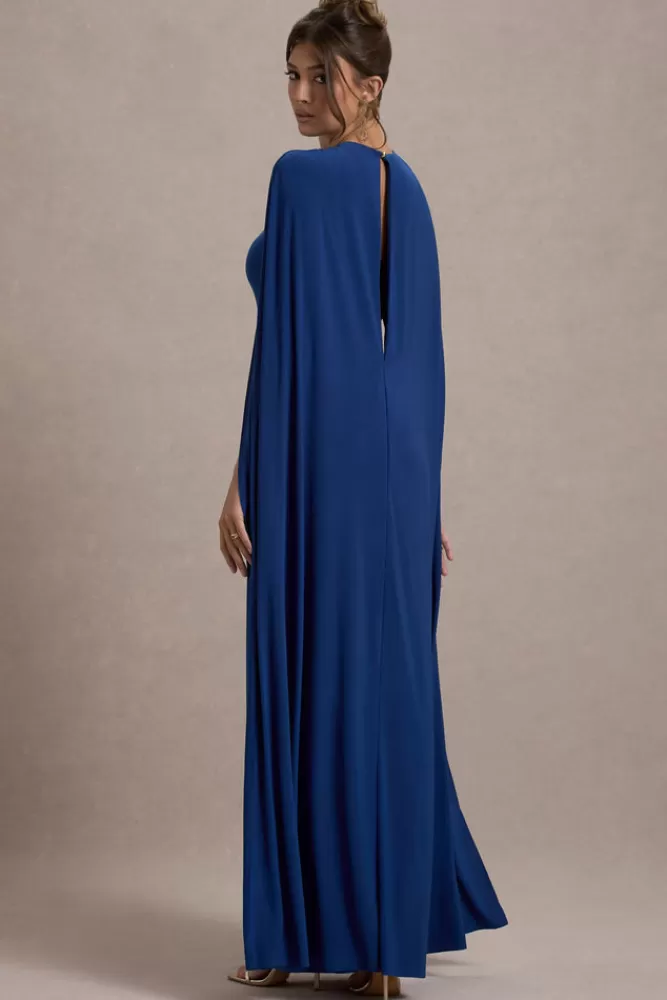 Club L London Aliza | Royal Blue Cape Maxi Dress With Gold Ring ROYALBLUE Outlet