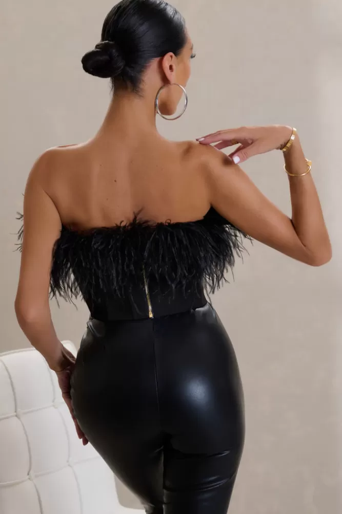 Club L London All About You | Feather Bandeau Corset Top BLACK Shop