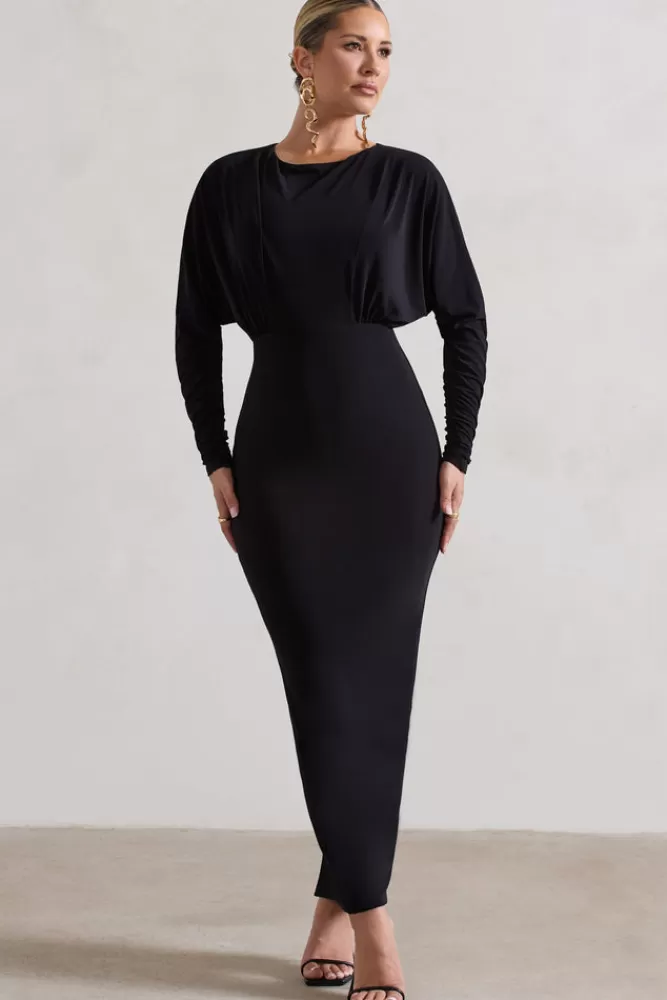 Club L London All It Takes | Long-Sleeve Draped Maxi Dress BLACK Best