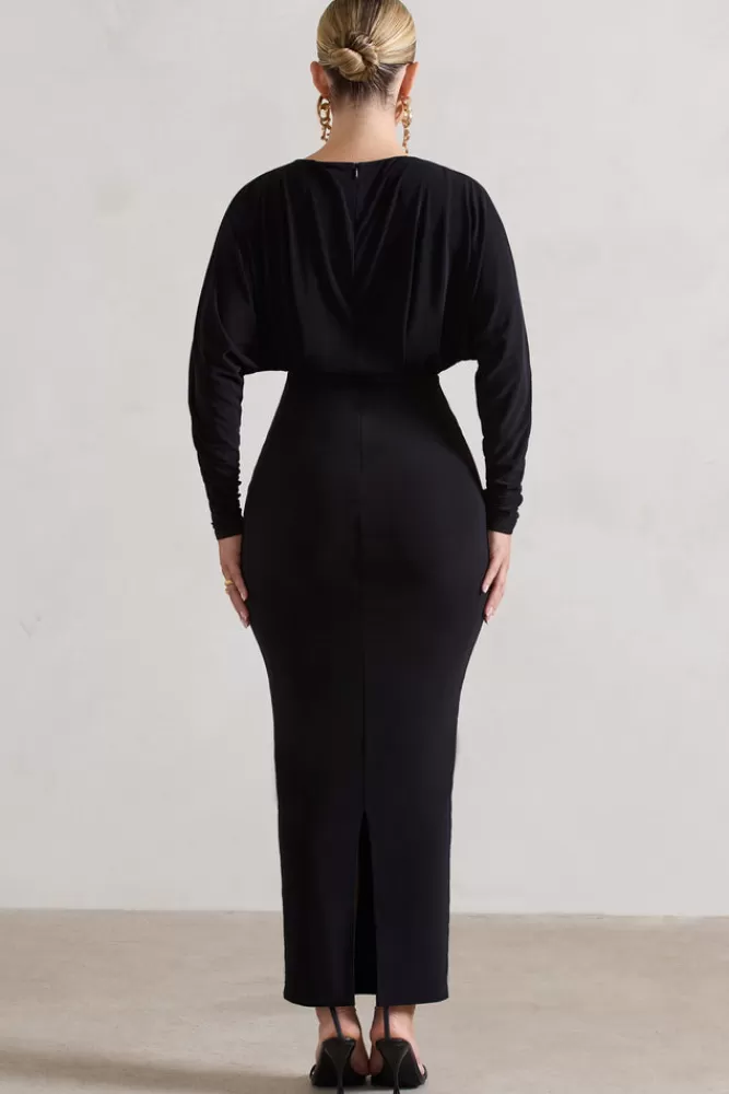 Club L London All It Takes | Long-Sleeve Draped Maxi Dress BLACK Best