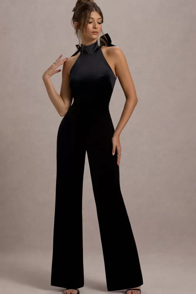 Club L London Alondra | Velvet High-Neck Straight-Leg Jumpsuit BLACK Online