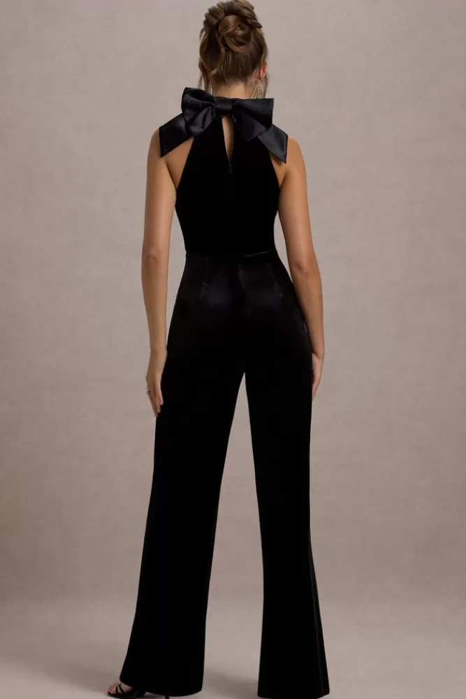 Club L London Alondra | Velvet High-Neck Straight-Leg Jumpsuit BLACK Online