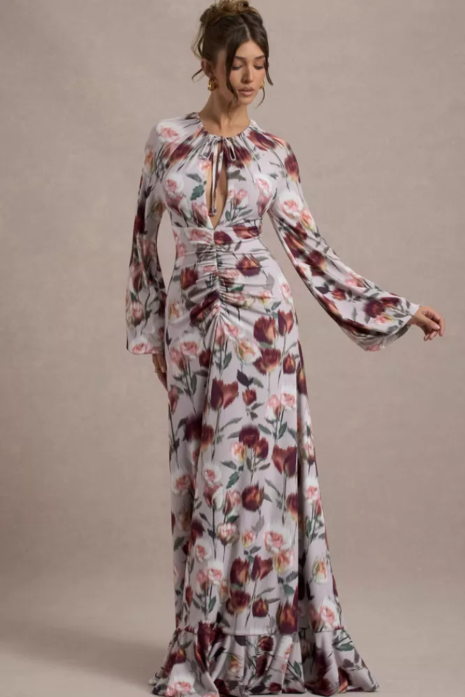 Club L London Althena | Cream Floral Print Balloon-Sleeve Maxi Dress CREAMFLORAL Online