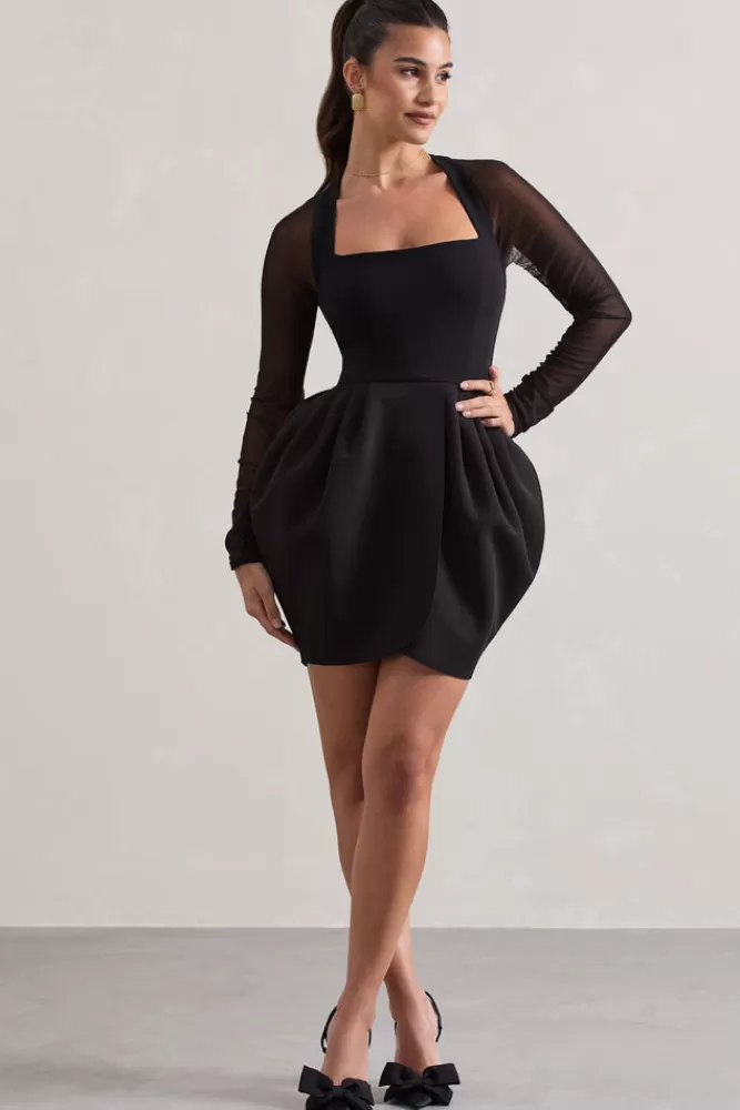 Club L London Alto | Square-Neck Mini Dress With Puff Skirt BLACK Fashion