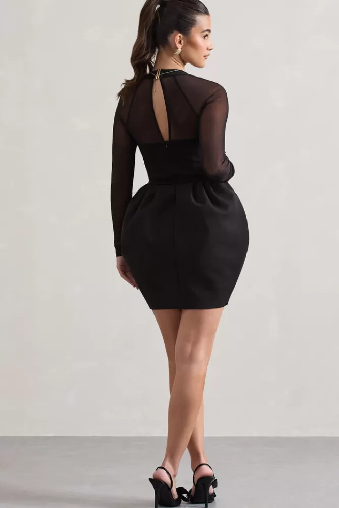 Club L London Alto | Square-Neck Mini Dress With Puff Skirt BLACK Fashion