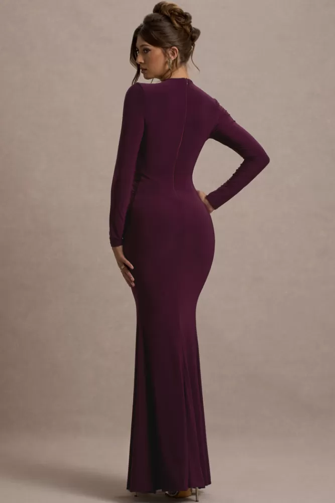 Club L London Aluna | Plunge-Neck Twisted Split Maxi Dress PLUM Best